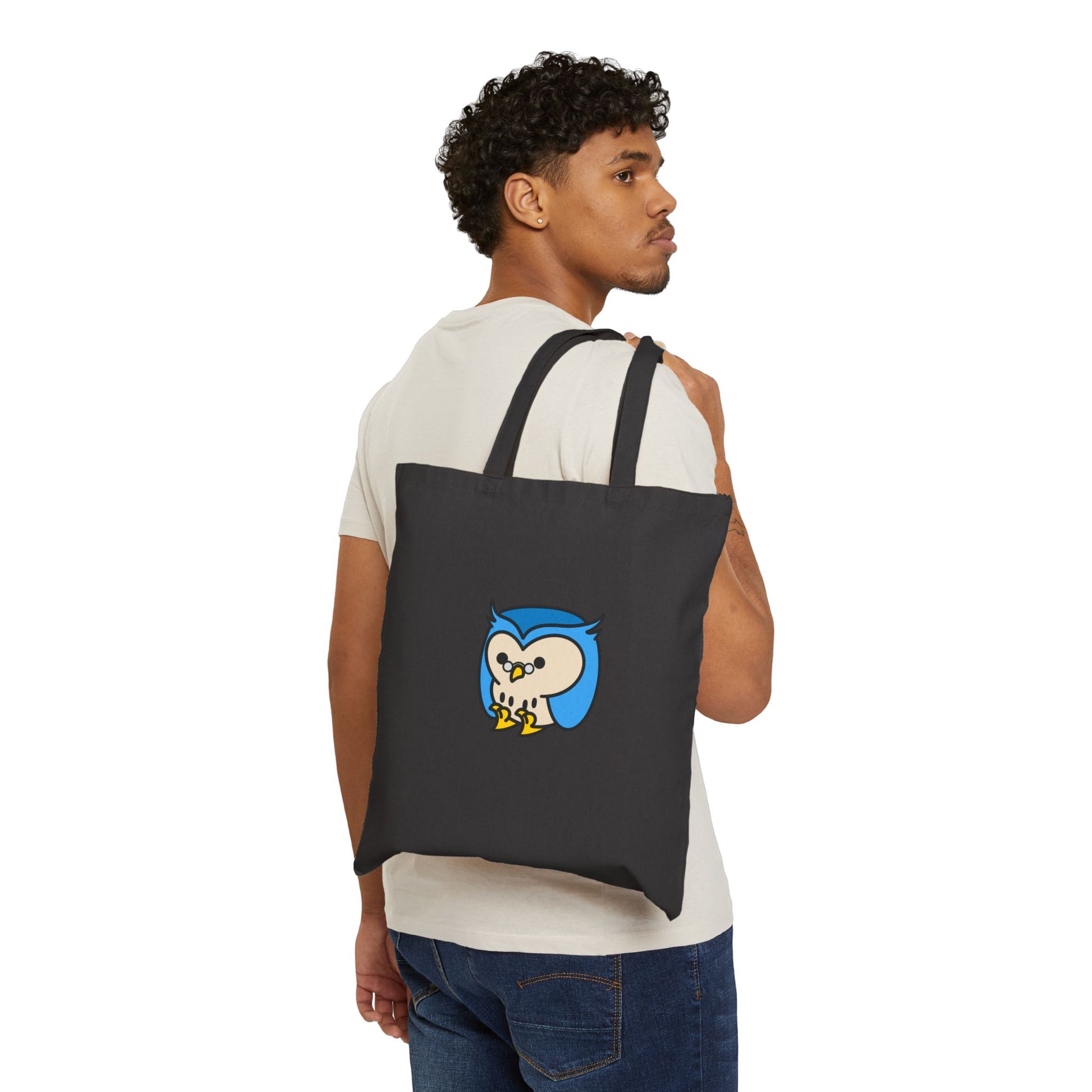 Observant Owlbert - 15" x 16" - Natural and Black - Tote Bag