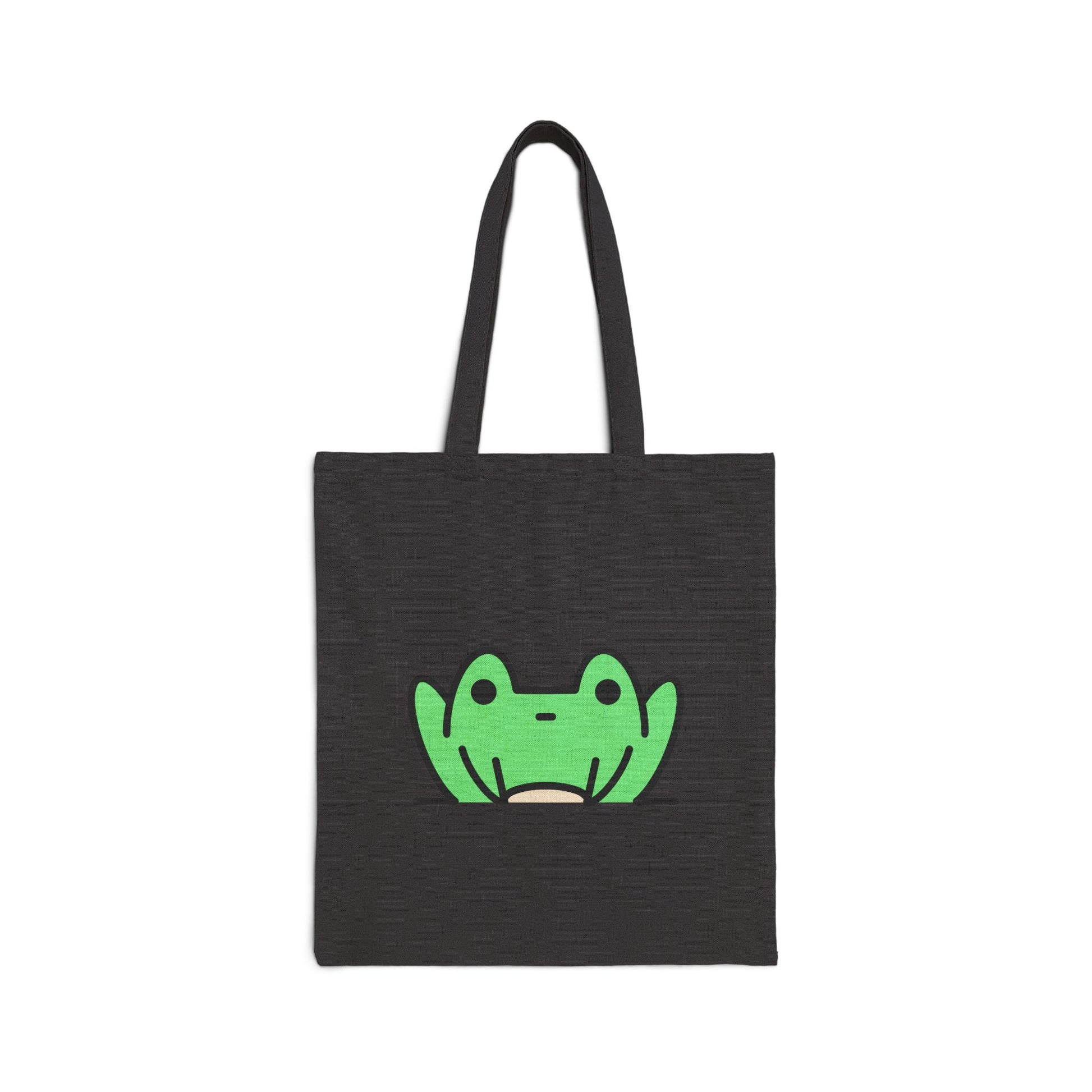 Friendly Frogger - 15" x 16" - Natural and Black - Tote Bag
