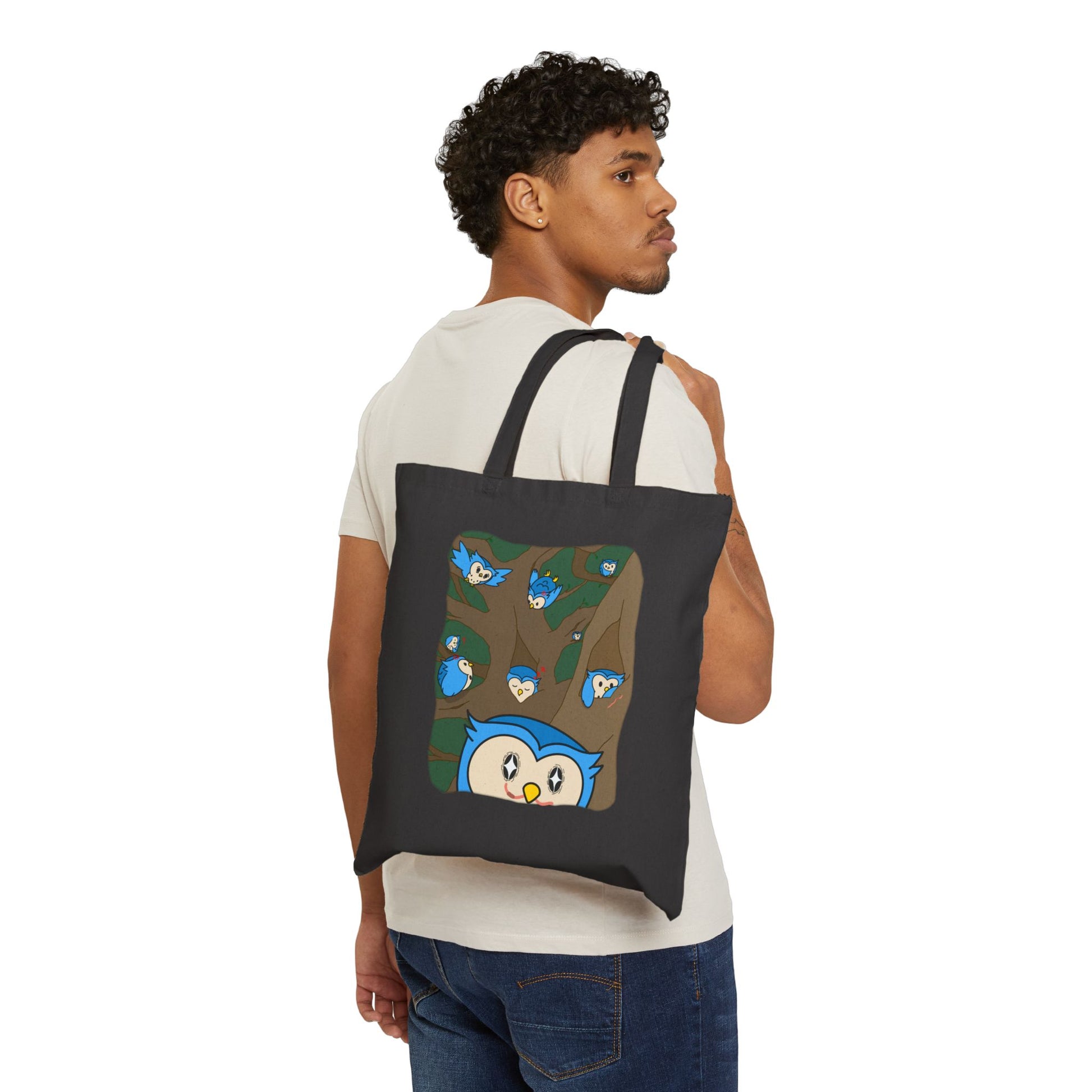 Observant Owlbert - 15" x 16" - Natural and Black - Tote Bag