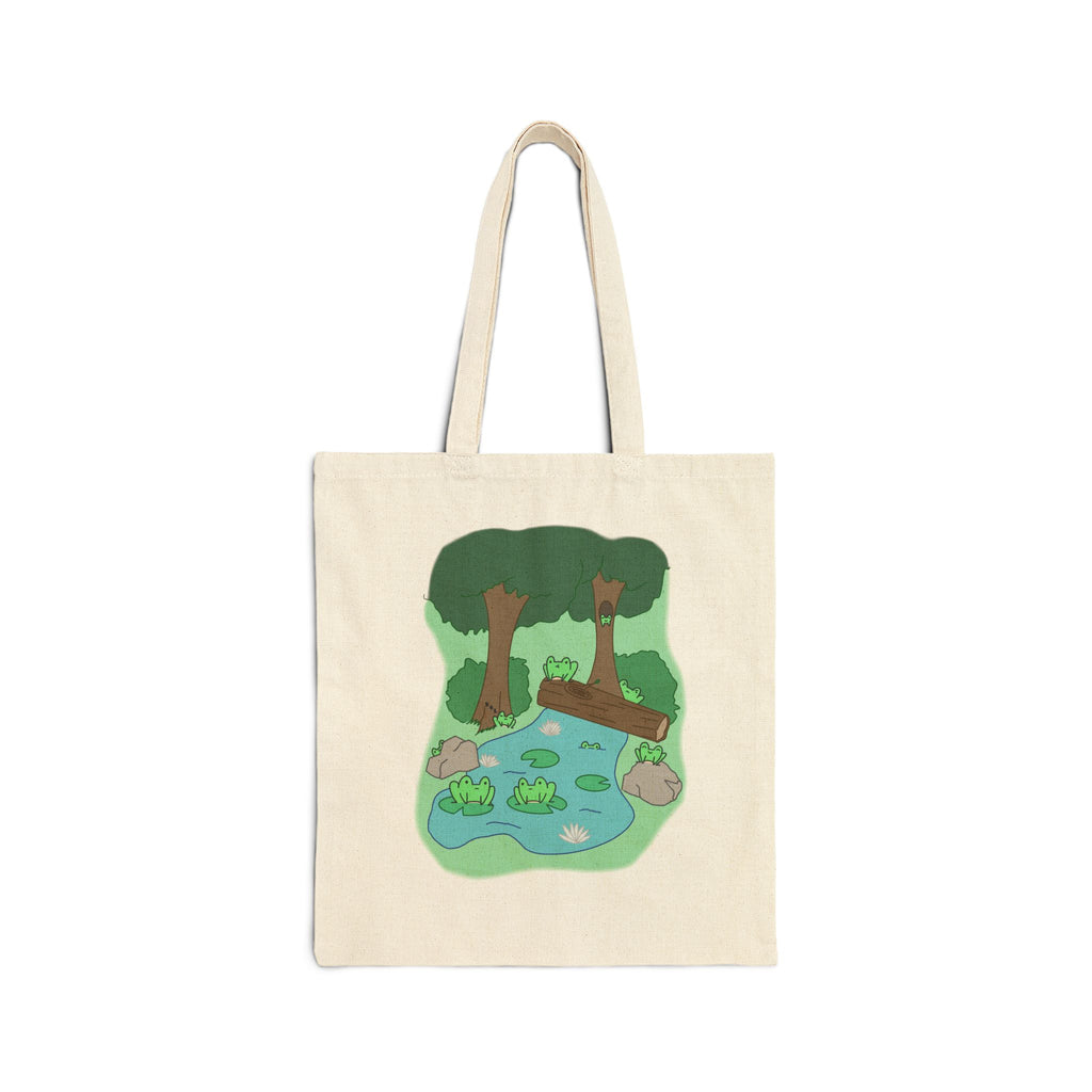 Friendly Frogger - 15" x 16" - Natural and Black - Tote Bag
