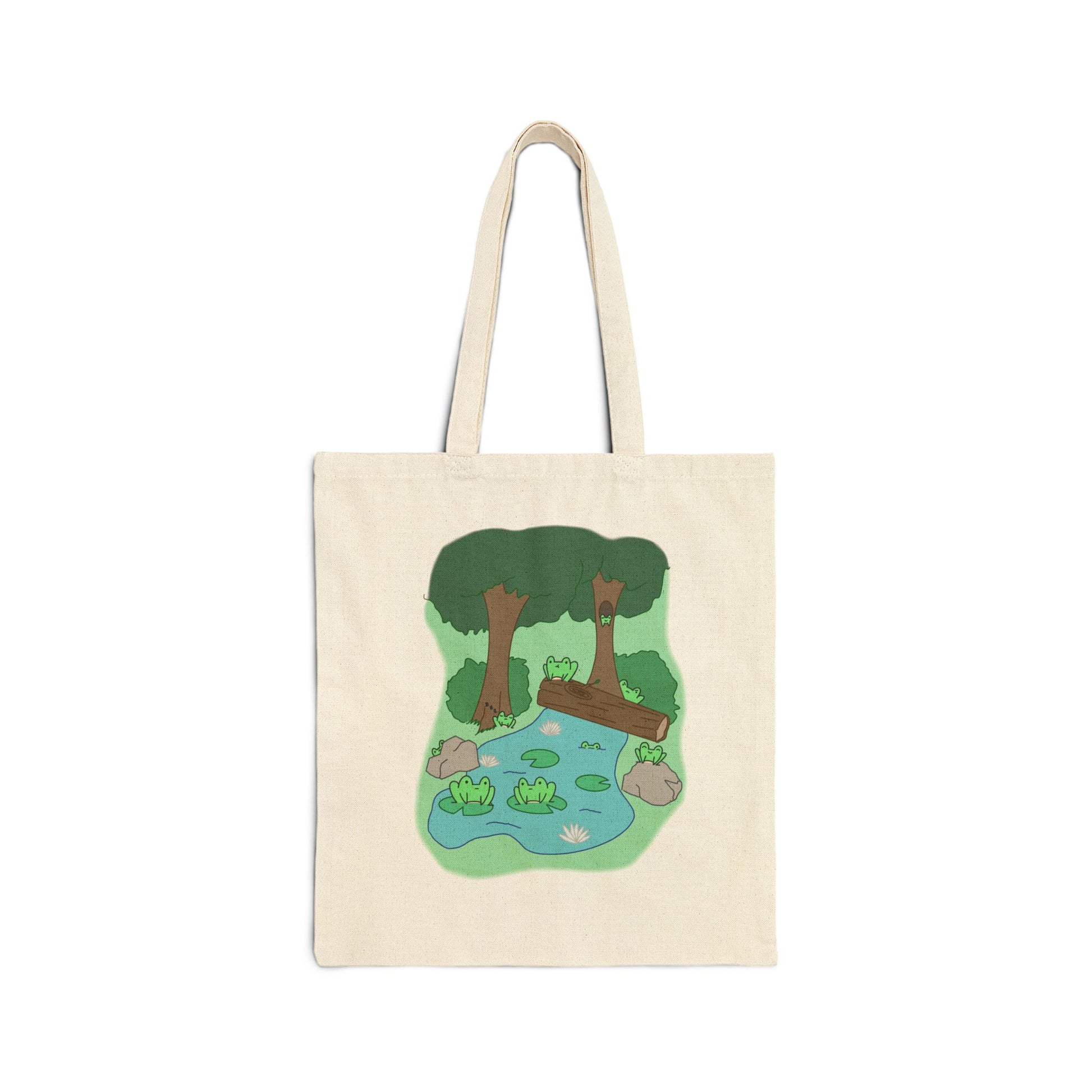 Friendly Frogger - 15" x 16" - Natural and Black - Tote Bag