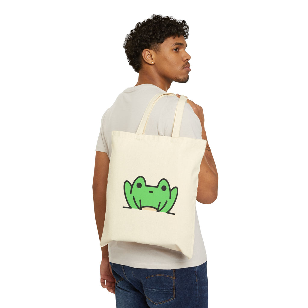Friendly Frogger - 15" x 16" - Natural and Black - Tote Bag