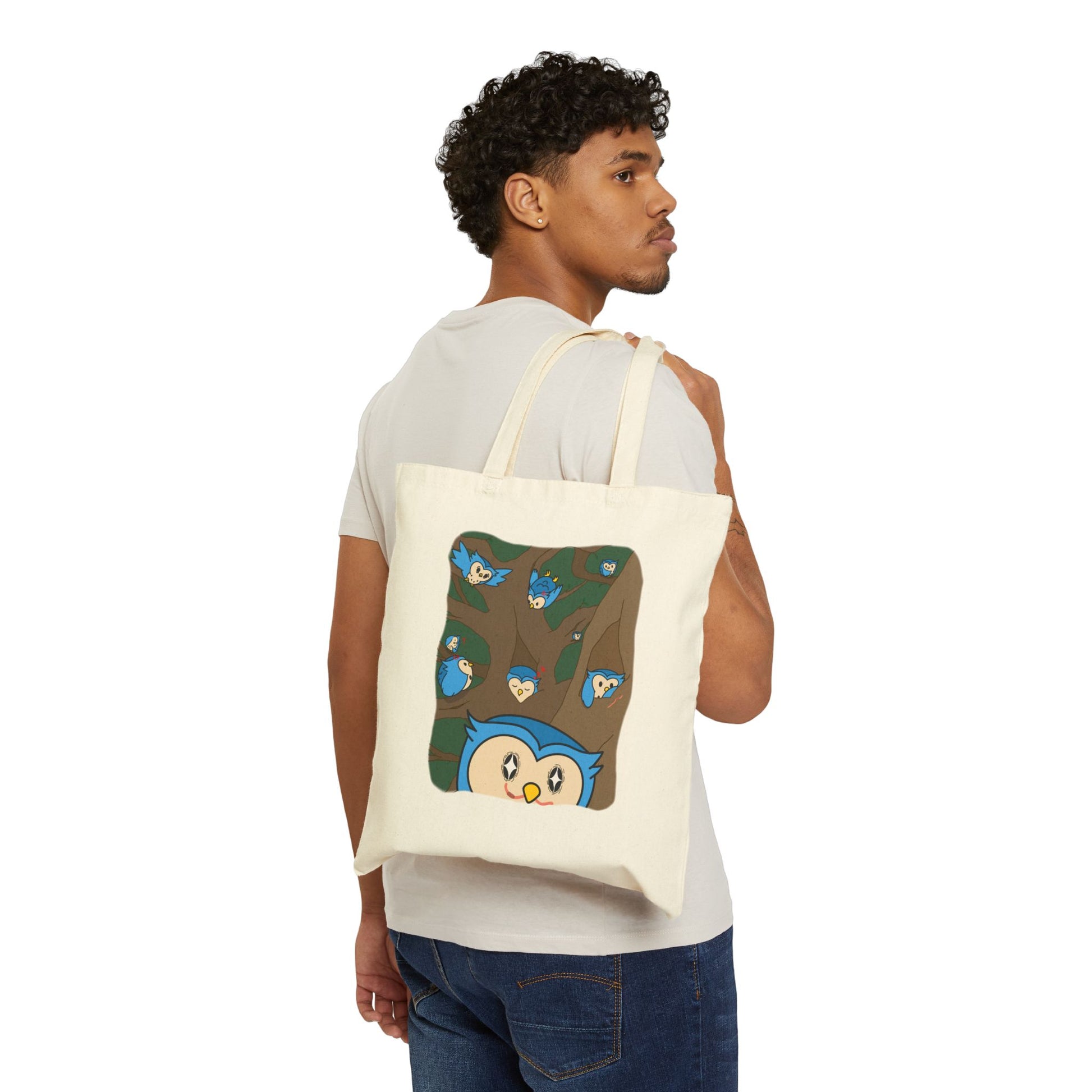 Observant Owlbert - 15" x 16" - Natural and Black - Tote Bag