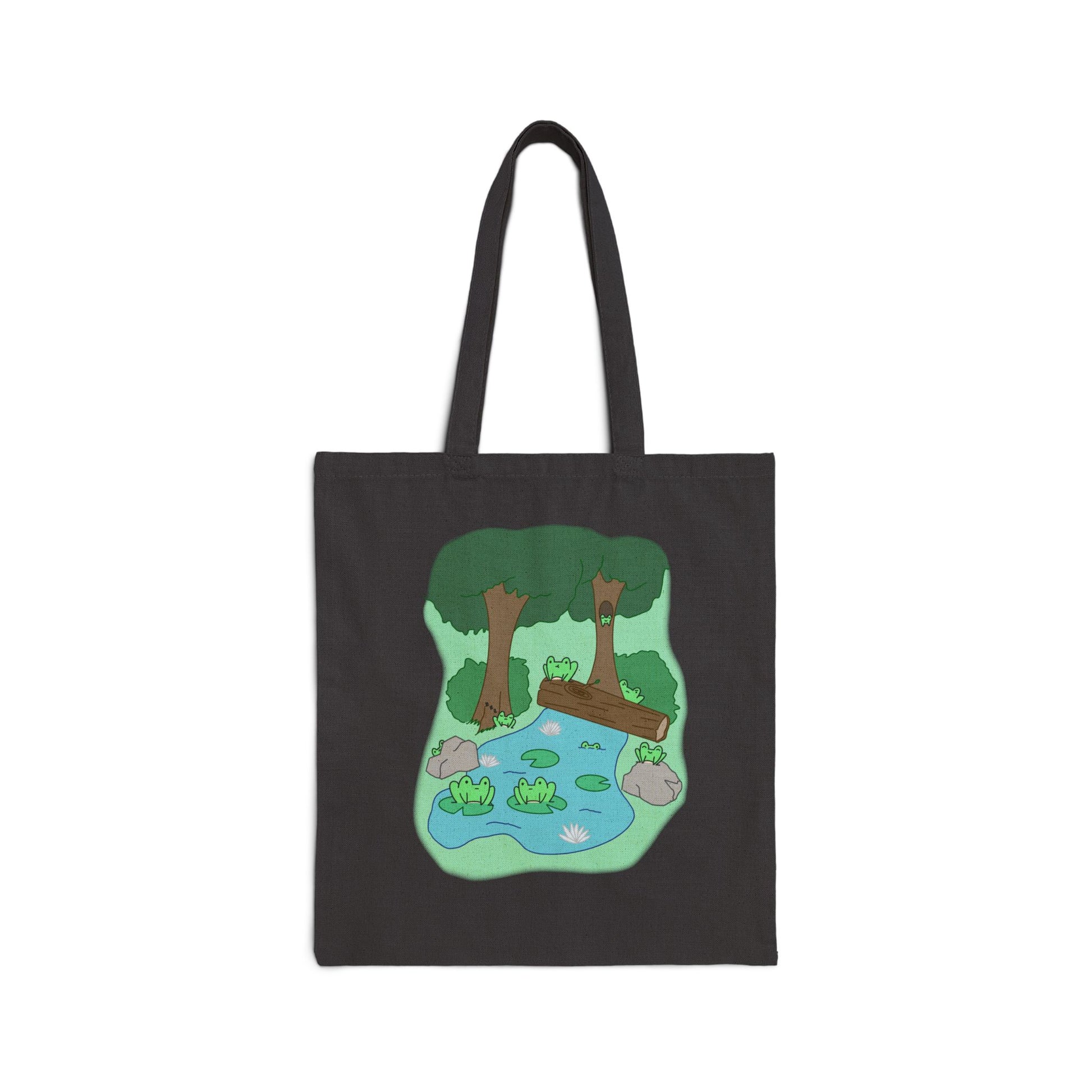 Friendly Frogger - 15" x 16" - Natural and Black - Tote Bag